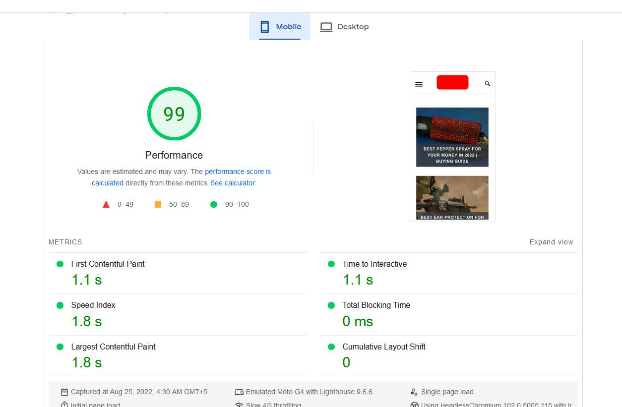 Another example of a 100 score on PageSpeed Insights for a client