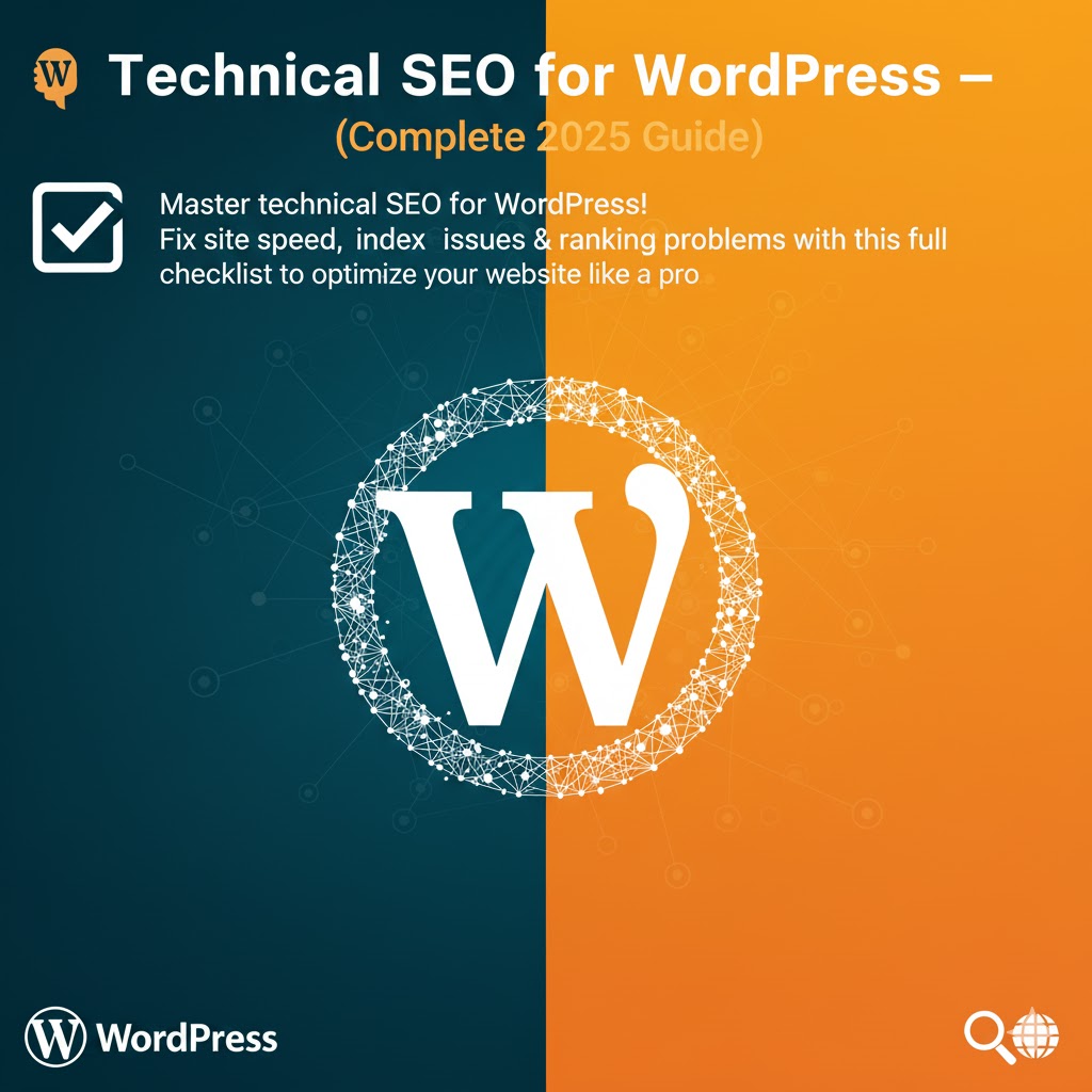 A laptop showing website code and a magnifying glass, symbolizing a technical SEO audit for WordPress.