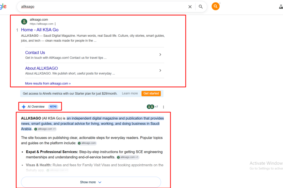 Allksago site SEO AI overview rank for case study